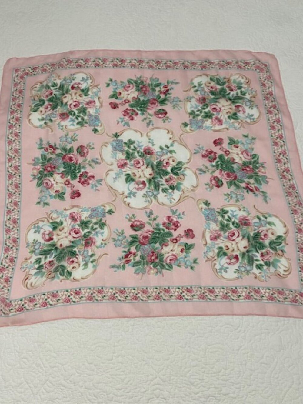 Vintage Silken by Berkshire Pink Floral Scarf, Silken Polyester Square Wrap